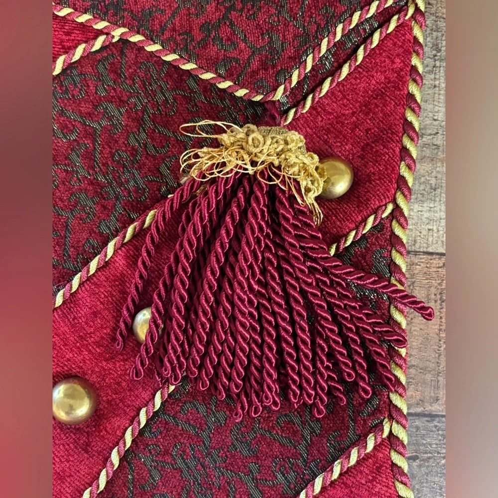 Pair Of Large Elegant Christmas Stockings Burgundy Gold Tassels Mom Dad Tapestry